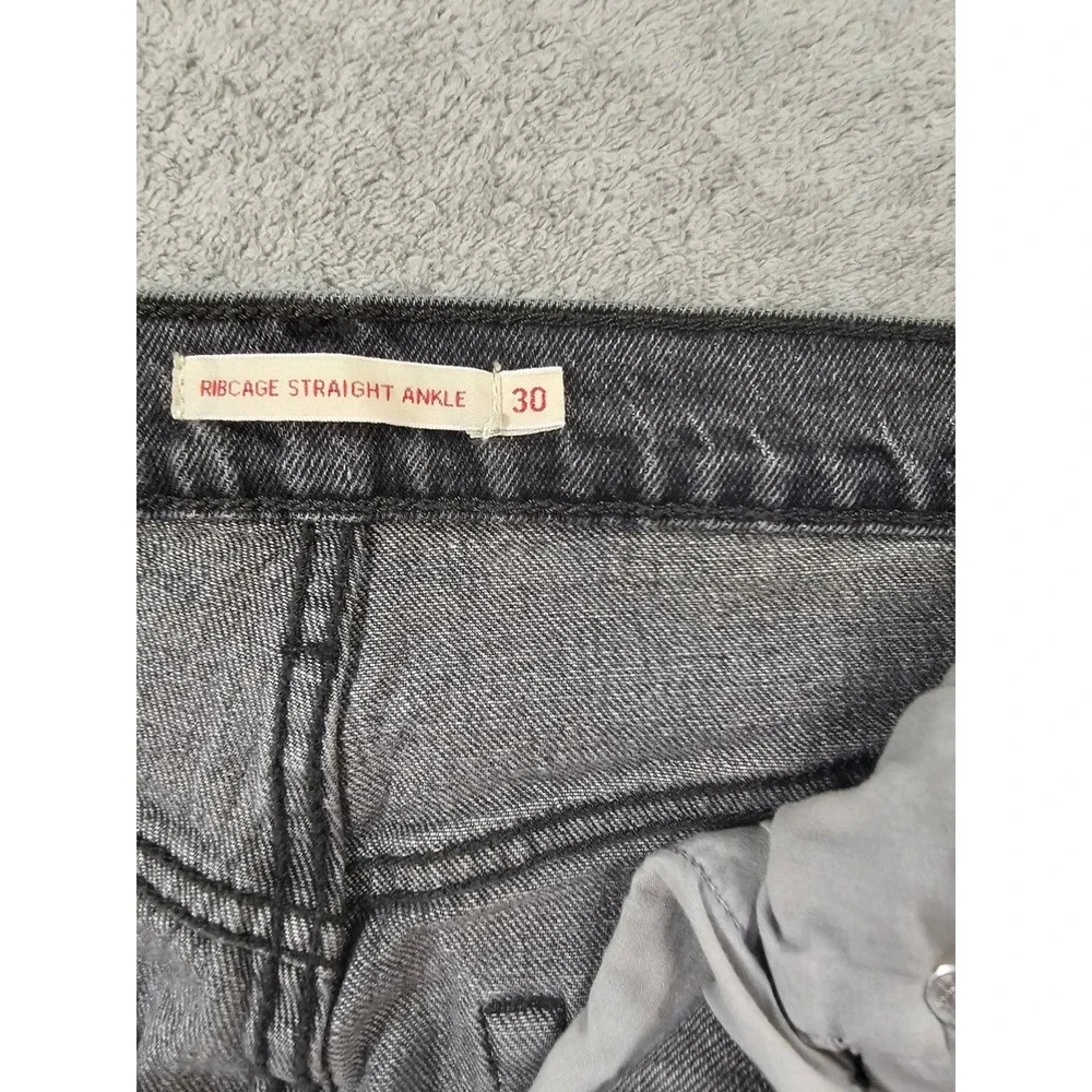 Levis Premium Ribcage Straight Ankle Jeans Faded Black High Rise button fly y2k - Picture 8 of 8